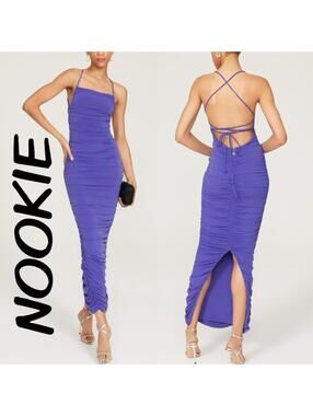 Nookie Spaghetti Strap Open Back Ruched Flirt Dress - MED